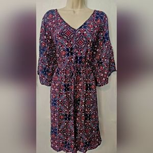 Torrid Plus Size 3 Navy Blue Red Medallion Lattice Back Challis Dress NWOT